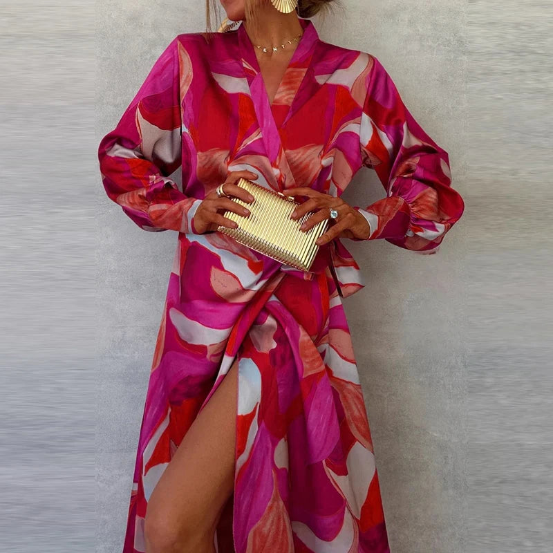 PMS Shanghai Lace Up Split Print Mecca dress