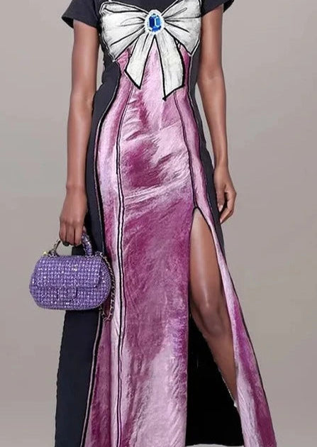 Boss Lady Pearl Bow Print Split dress