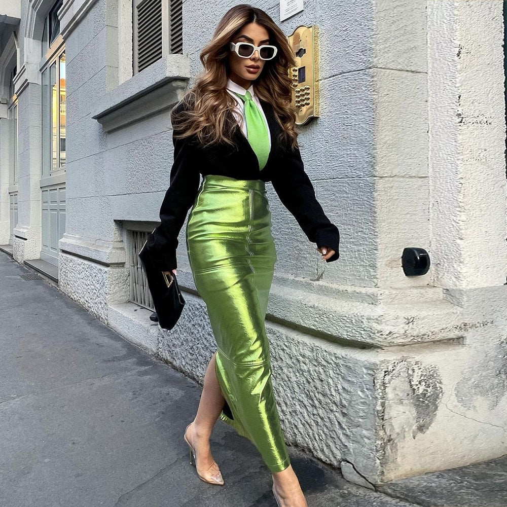 Vintage High Waist Sparkly Alloy Green Grunge Capri pants