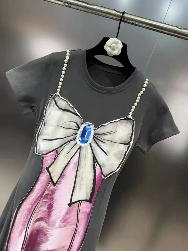 Boss Lady Pearl Bow Print Split dress