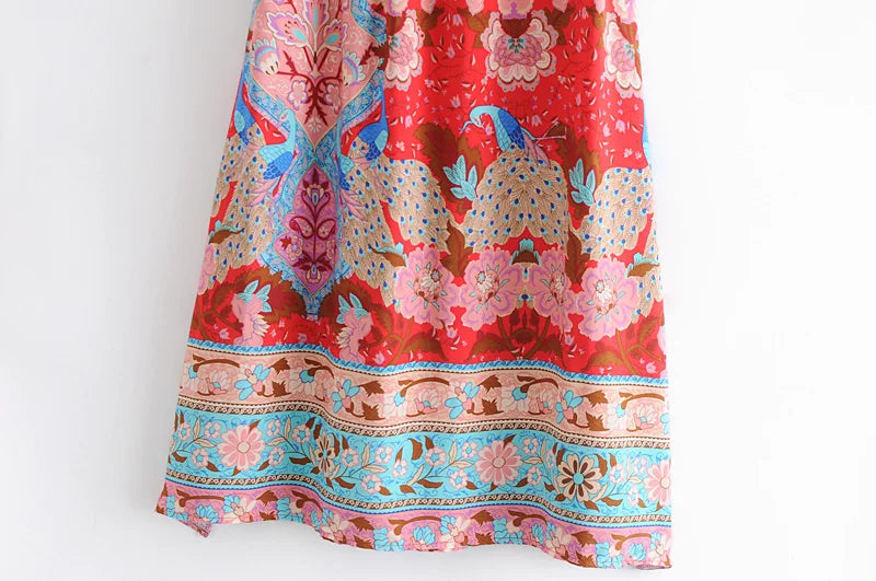 Get by on a Smile Hippie Peacock Print Tassel Rayon Beach skirt