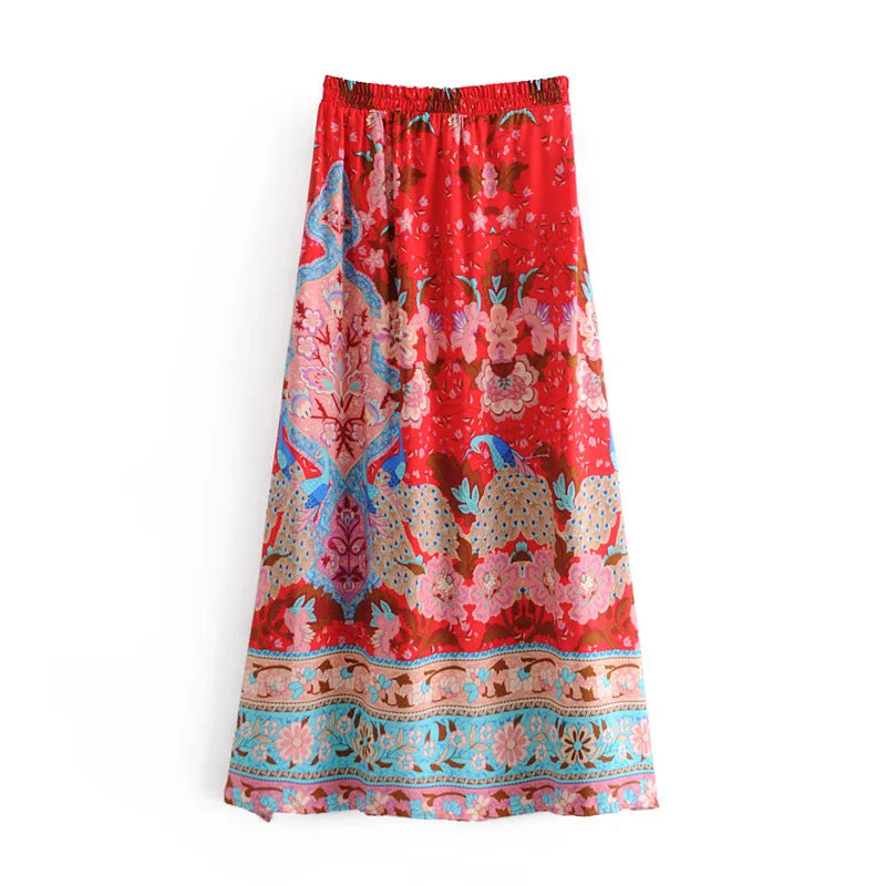 Get by on a Smile Hippie Peacock Print Tassel Rayon Beach skirt