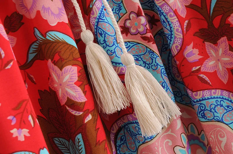 Get by on a Smile Hippie Peacock Print Tassel Rayon Beach skirt