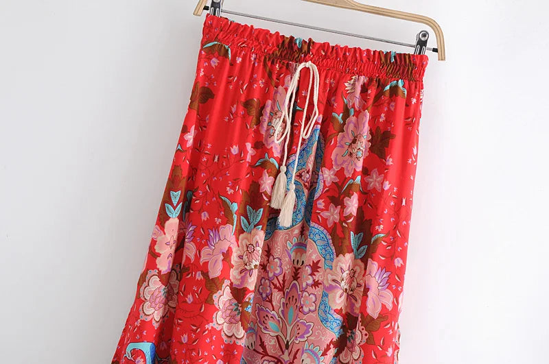 Get by on a Smile Hippie Peacock Print Tassel Rayon Beach skirt
