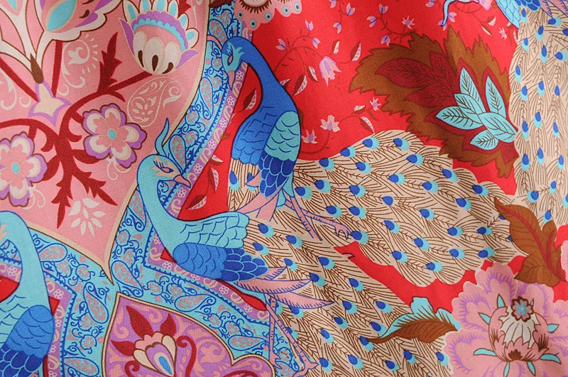 Get by on a Smile Hippie Peacock Print Tassel Rayon Beach skirt