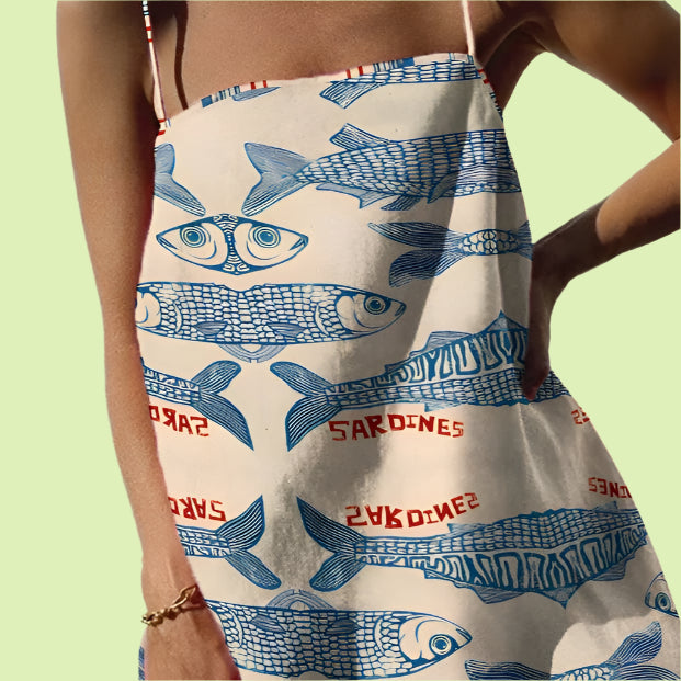 Chic Strappy Sardines Fish Print mini dress