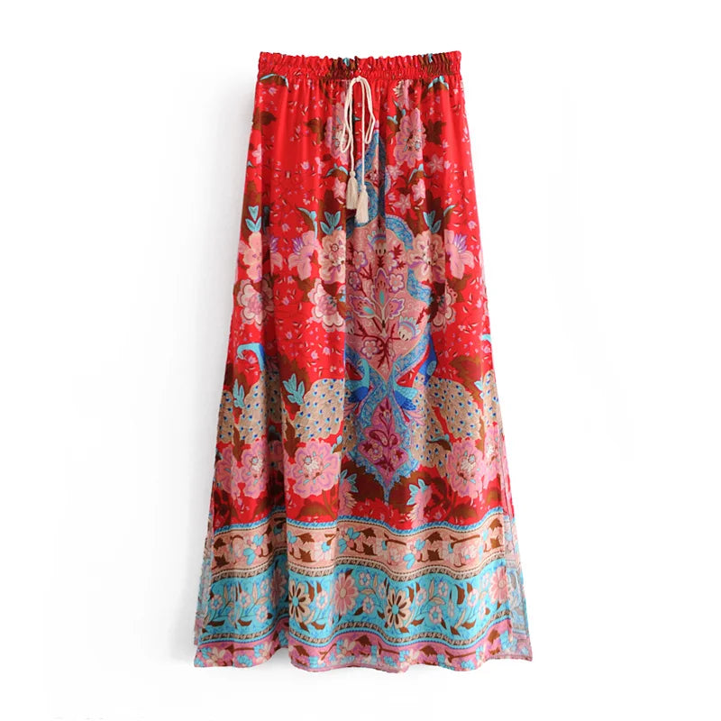 Get by on a Smile Hippie Peacock Print Tassel Rayon Beach skirt