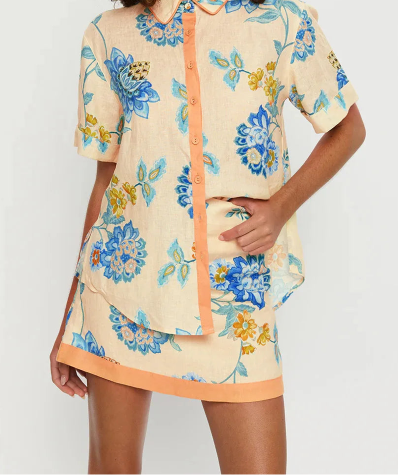 Vintage Summer Cool Girl Short Sleeve Shirt & High Waist Mini set