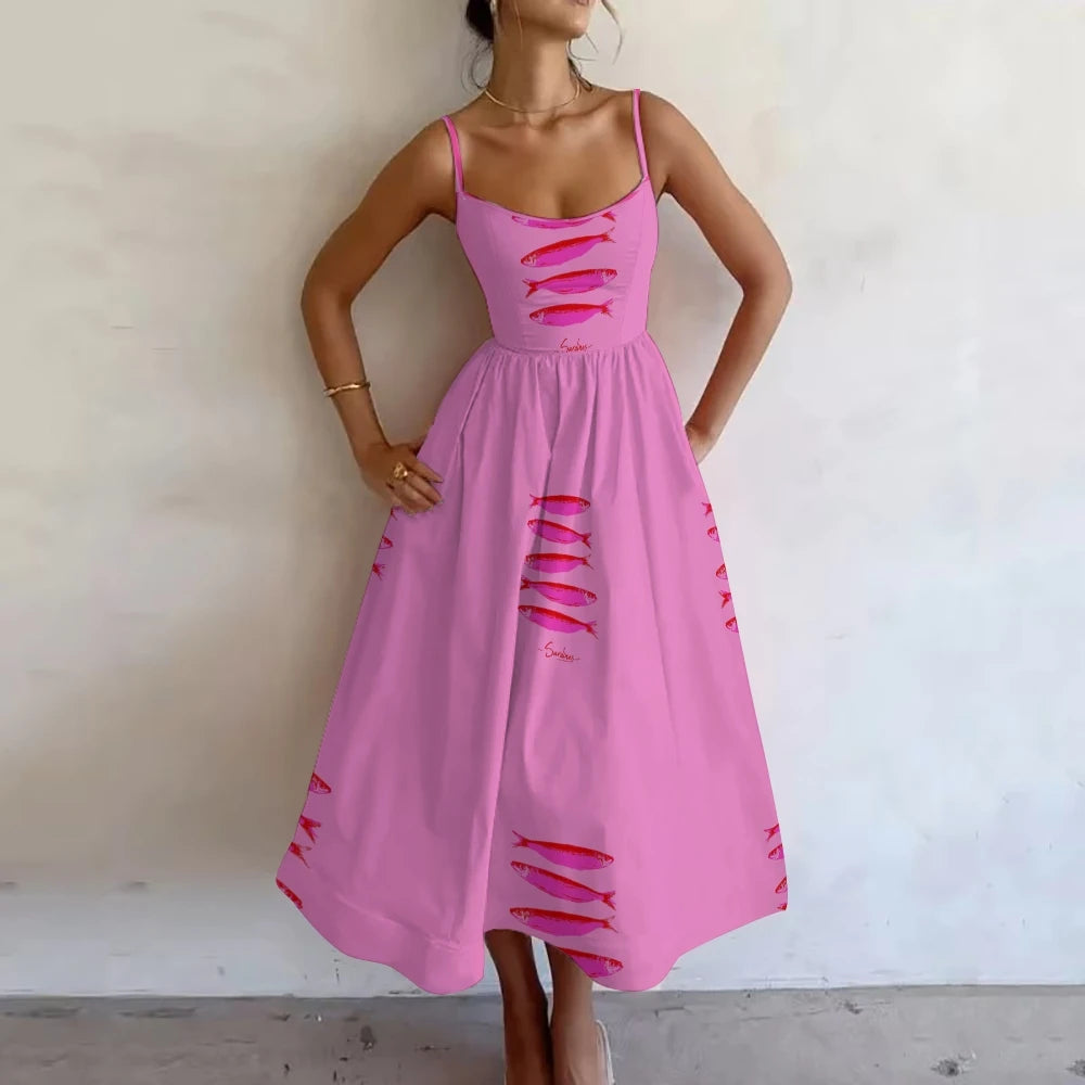 Pink Sardines Fish Print dress