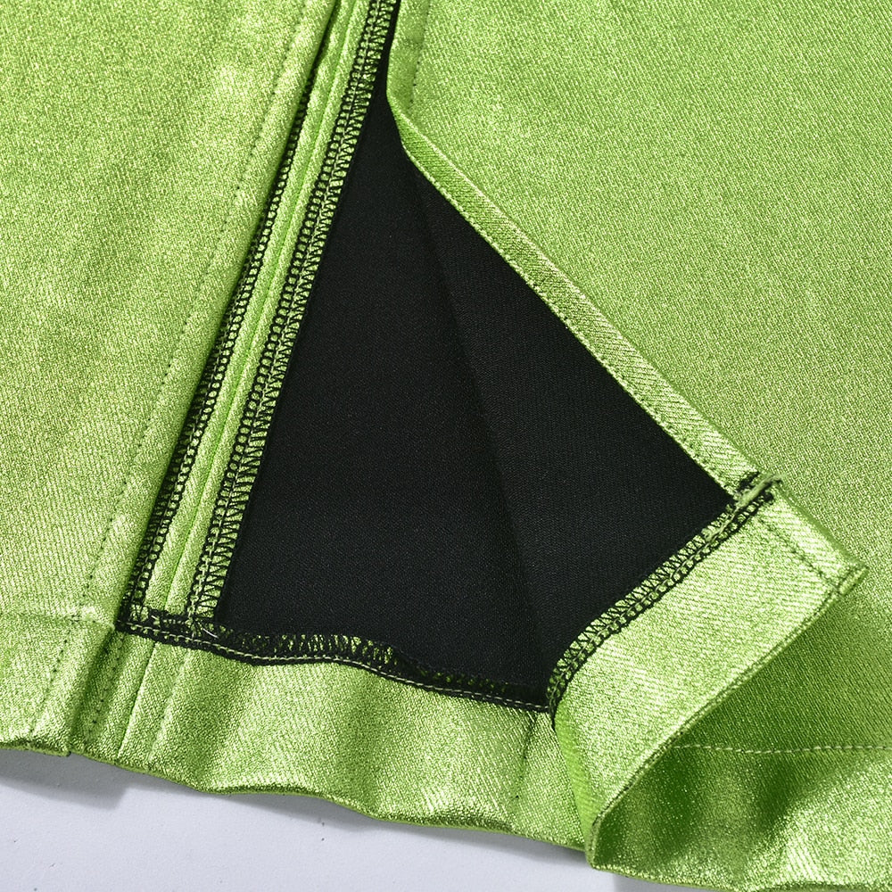 Vintage High Waist Sparkly Alloy Green Grunge Capri pants