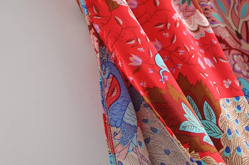 Get by on a Smile Hippie Peacock Print Tassel Rayon Beach skirt