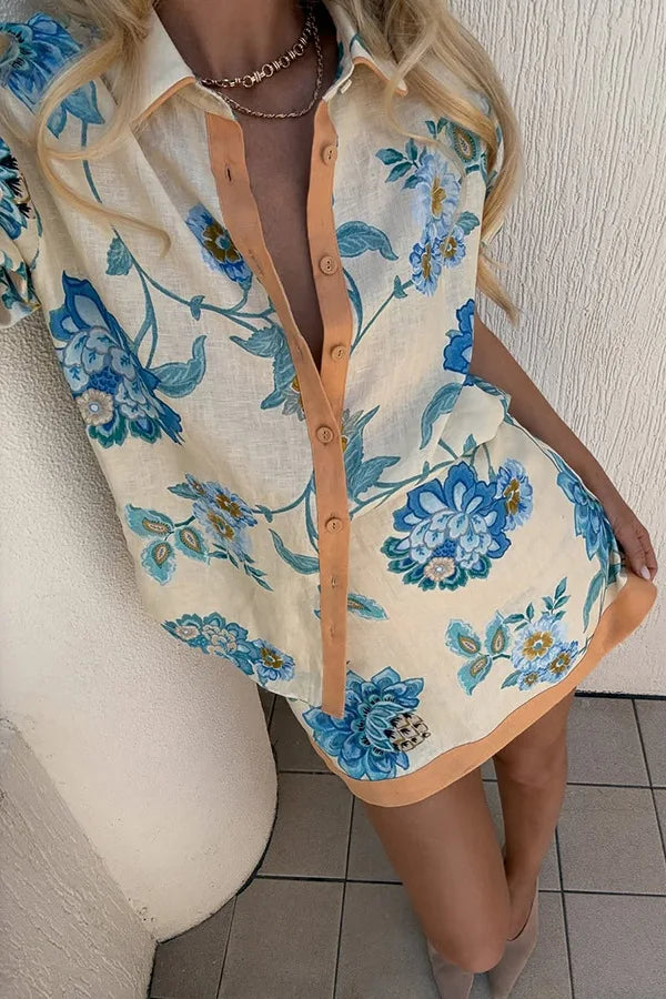 Vintage Summer Cool Girl Short Sleeve Shirt & High Waist Mini set