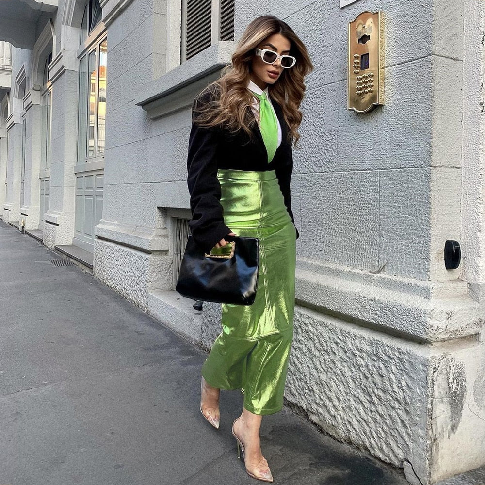 Vintage High Waist Sparkly Alloy Green Grunge Capri pants