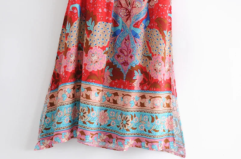 Get by on a Smile Hippie Peacock Print Tassel Rayon Beach skirt