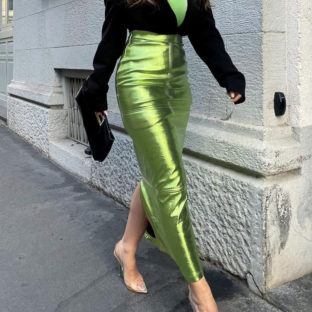 Vintage High Waist Sparkly Alloy Green Grunge Capri pants