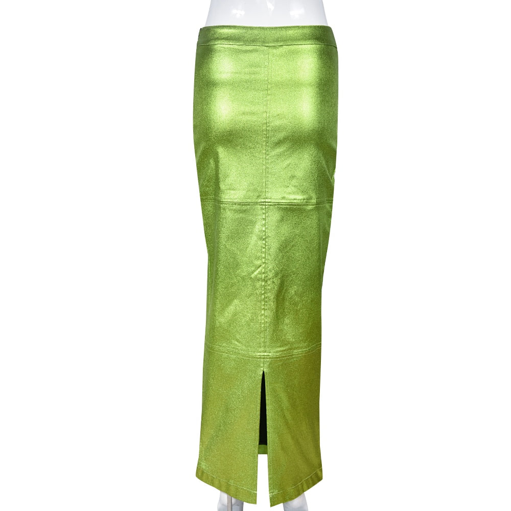 Vintage High Waist Sparkly Alloy Green Grunge Capri pants