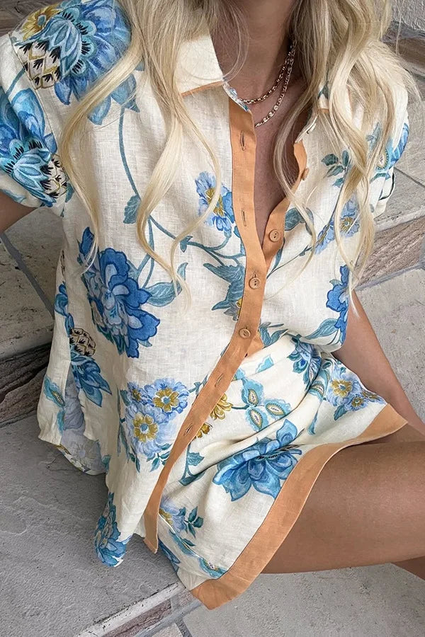 Vintage Summer Cool Girl Short Sleeve Shirt & High Waist Mini set