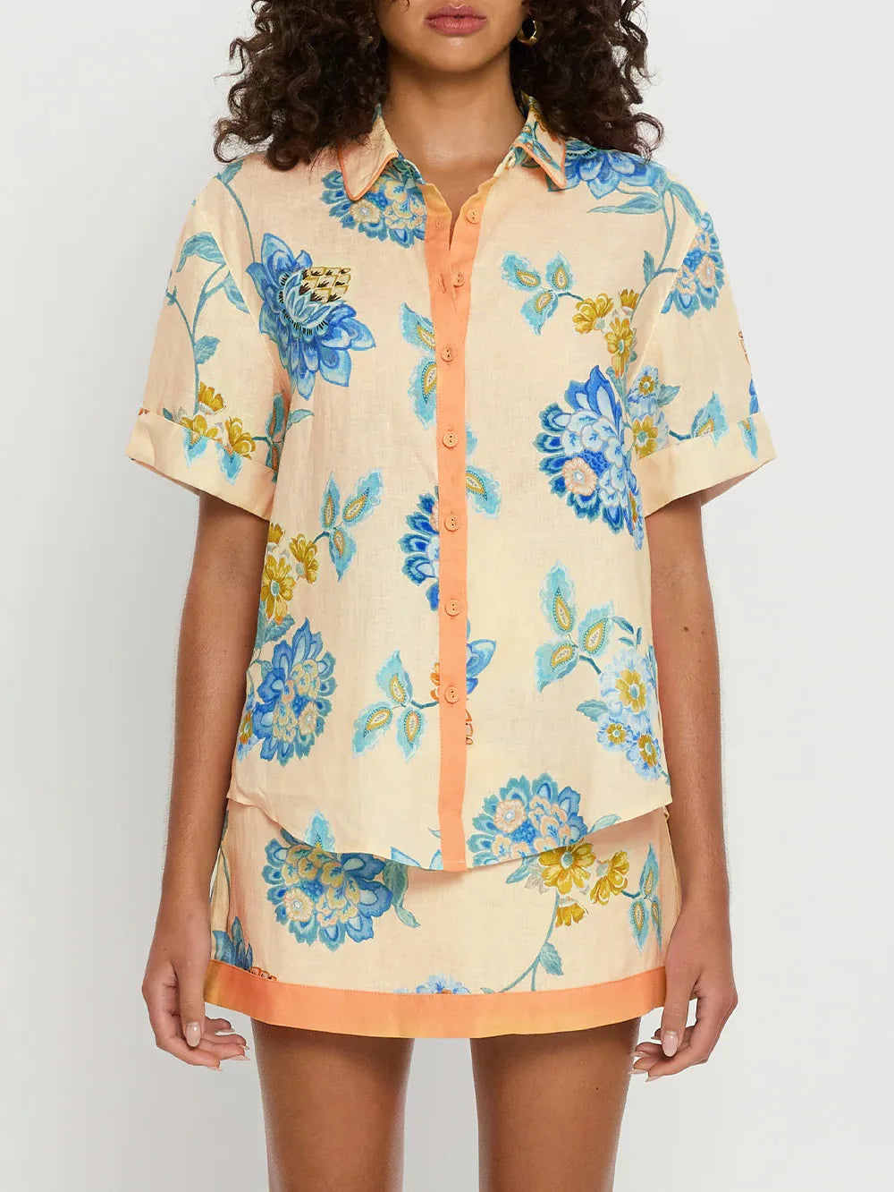 Vintage Summer Cool Girl Short Sleeve Shirt & High Waist Mini set