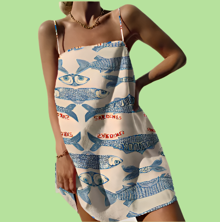 Chic Strappy Sardines Fish Print mini dress