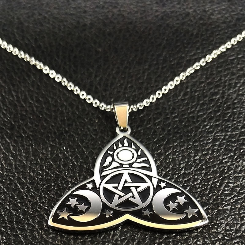Vintage Wiccan Triple Moon Goddess Divination Bullet Proof Protection Pendant necklace