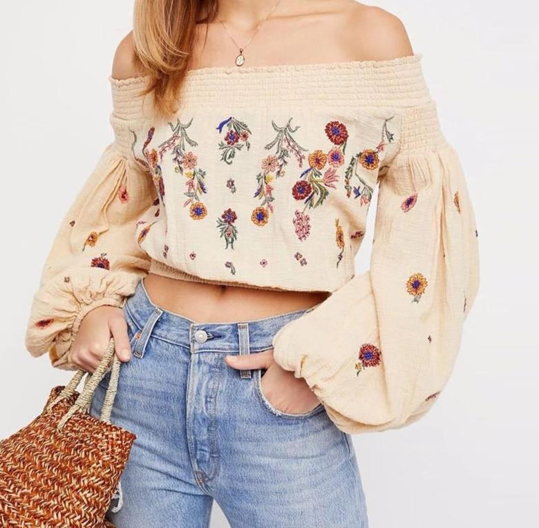 Hippie Chic Floral Embroidery Sassy Sleeve blouse