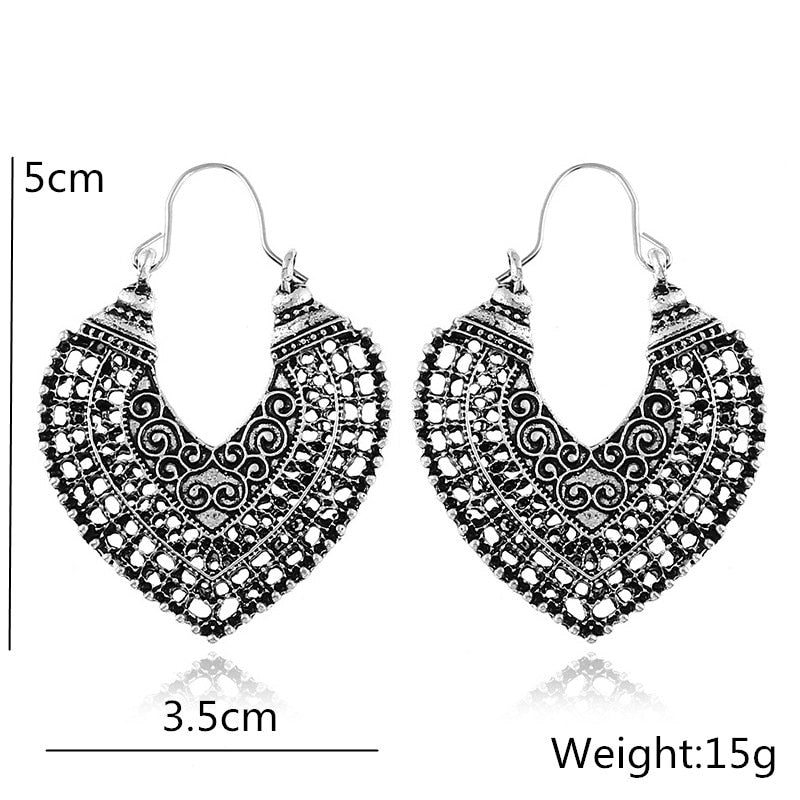 Bohemian Vintage Heart Flower Drop earrings