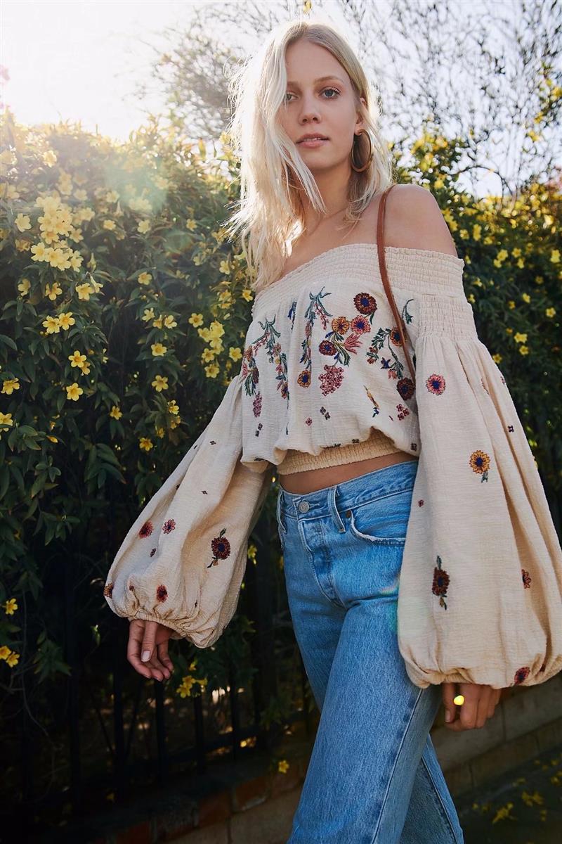 Hippie Chic Floral Embroidery Sassy Sleeve blouse