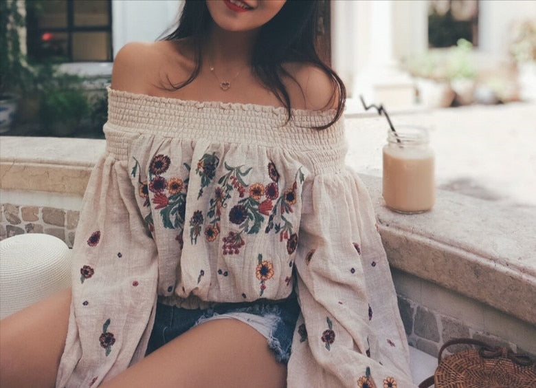 Hippie Chic Floral Embroidery Sassy Sleeve blouse