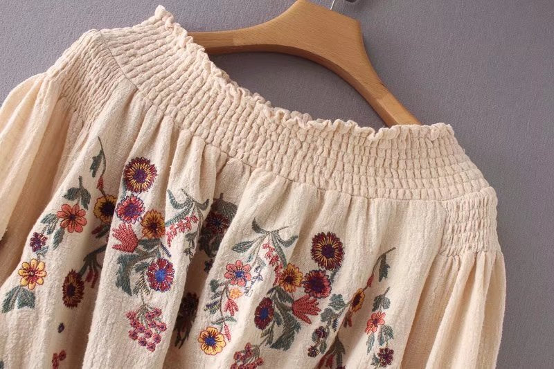 Hippie Chic Floral Embroidery Sassy Sleeve blouse