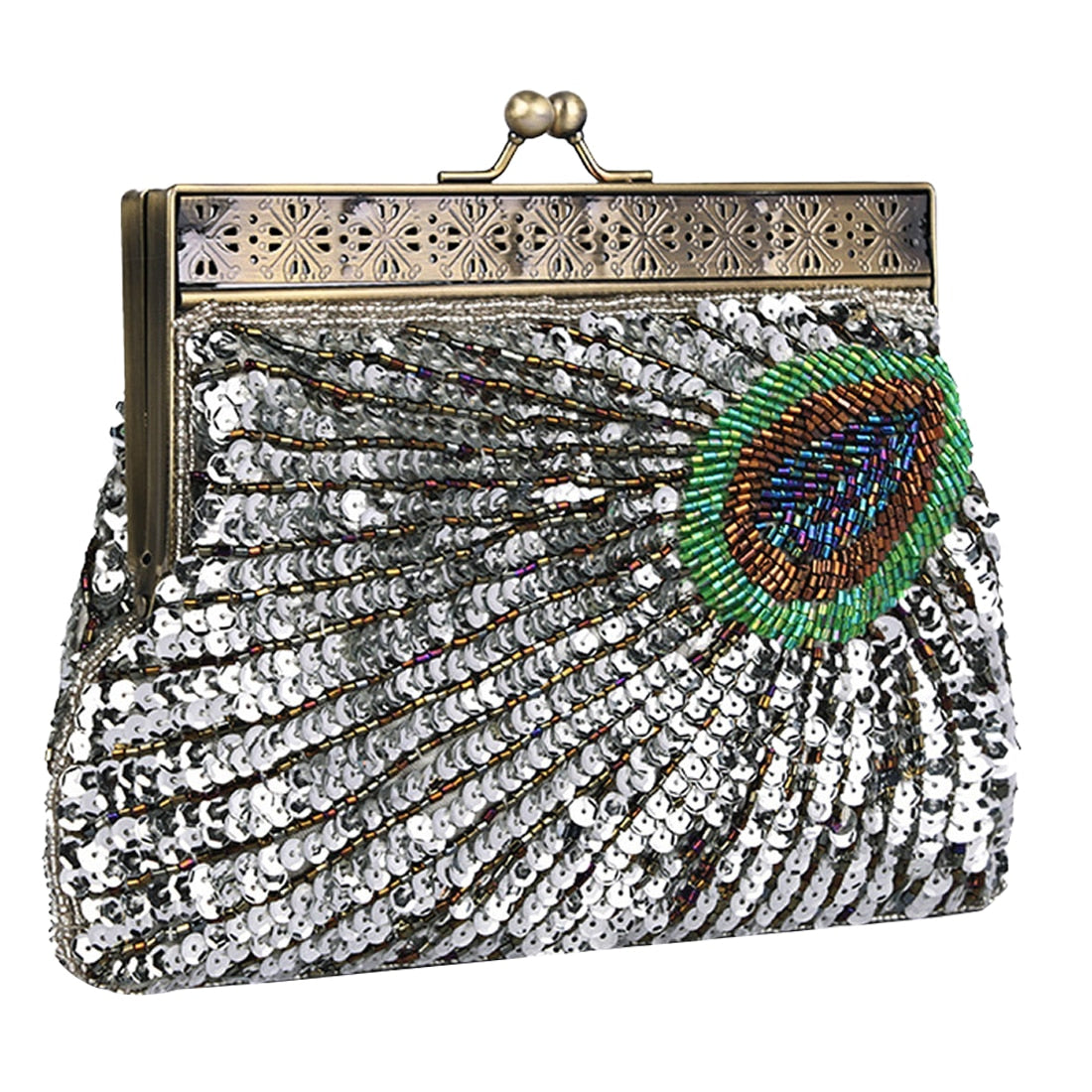 Vintage Green Peacock Sequins Chain cluth
