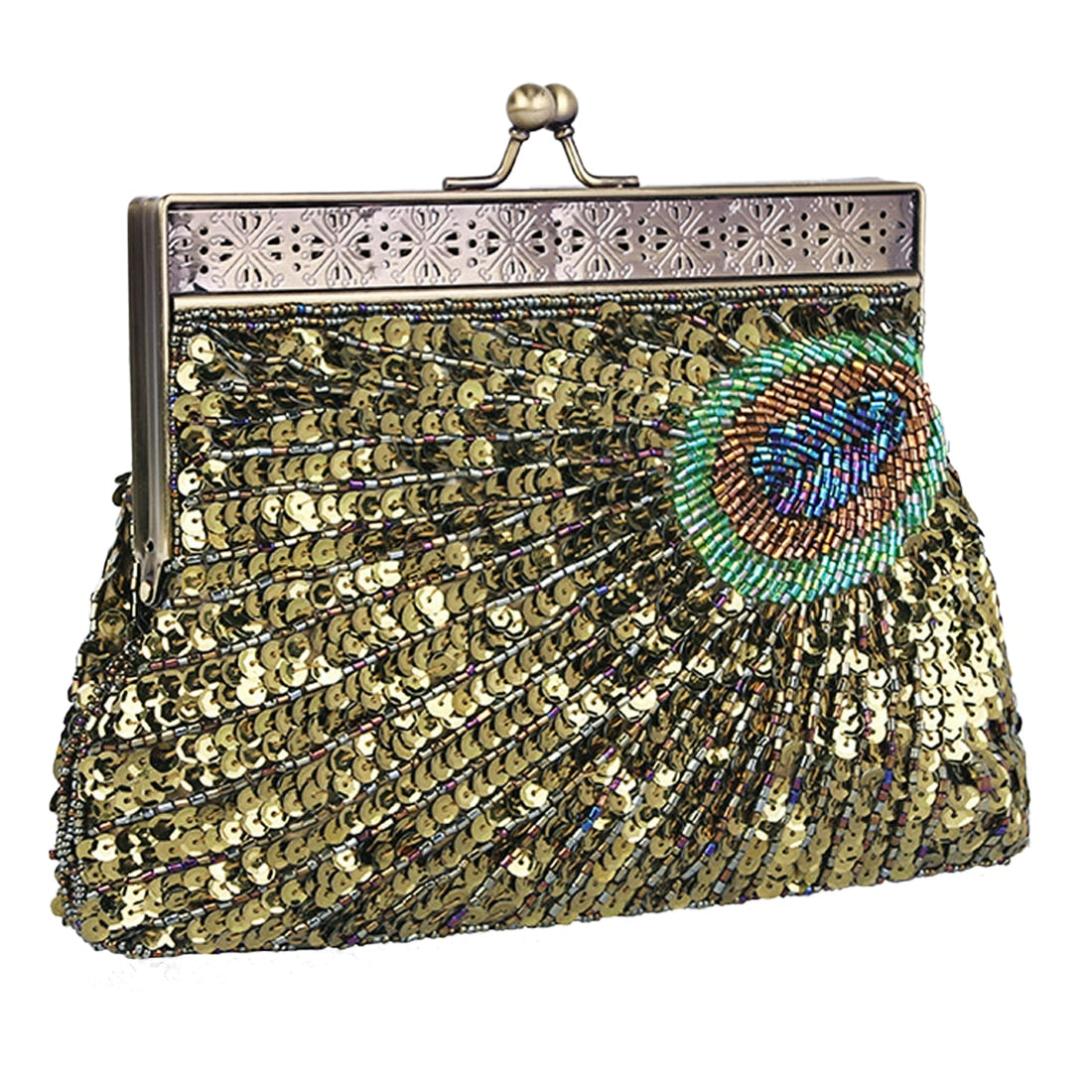 Vintage Green Peacock Sequins Chain cluth