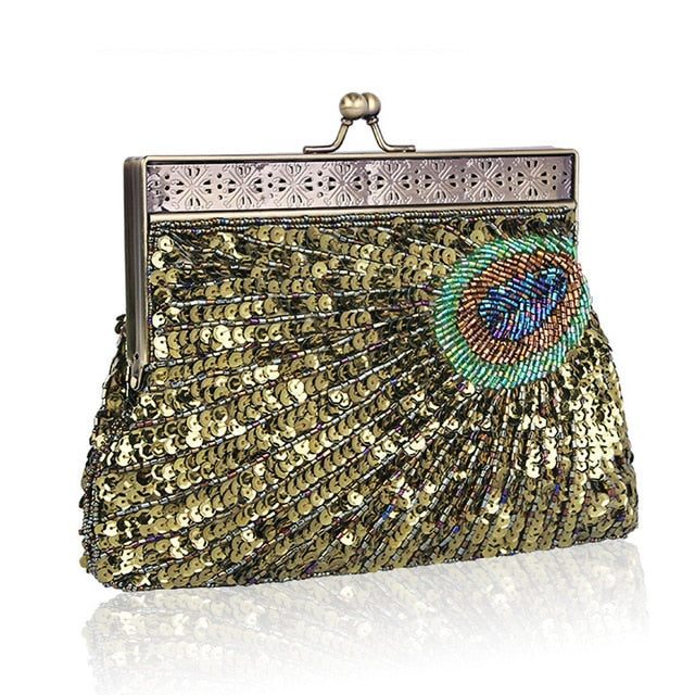 Vintage Green Peacock Sequins Chain cluth