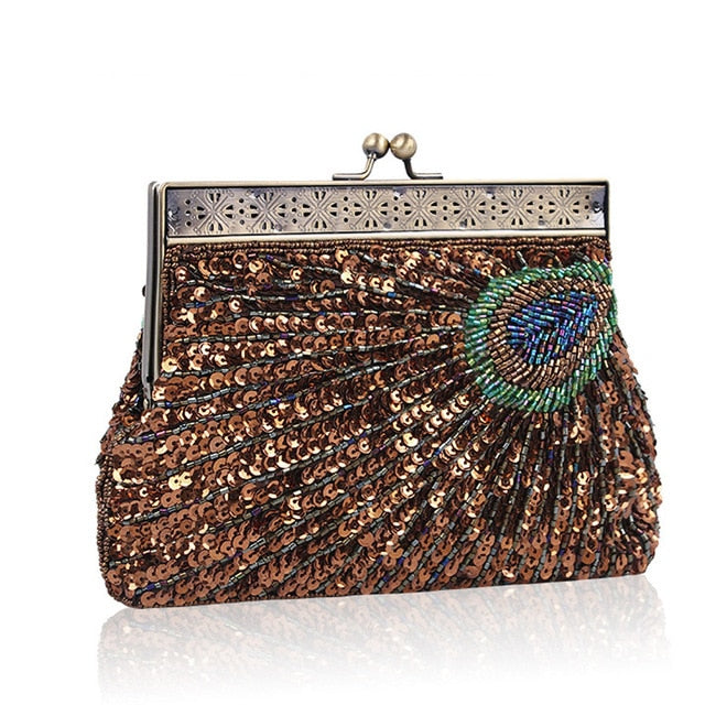 Vintage Green Peacock Sequins Chain cluth