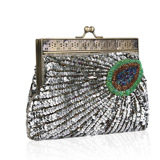 Vintage Green Peacock Sequins Chain cluth