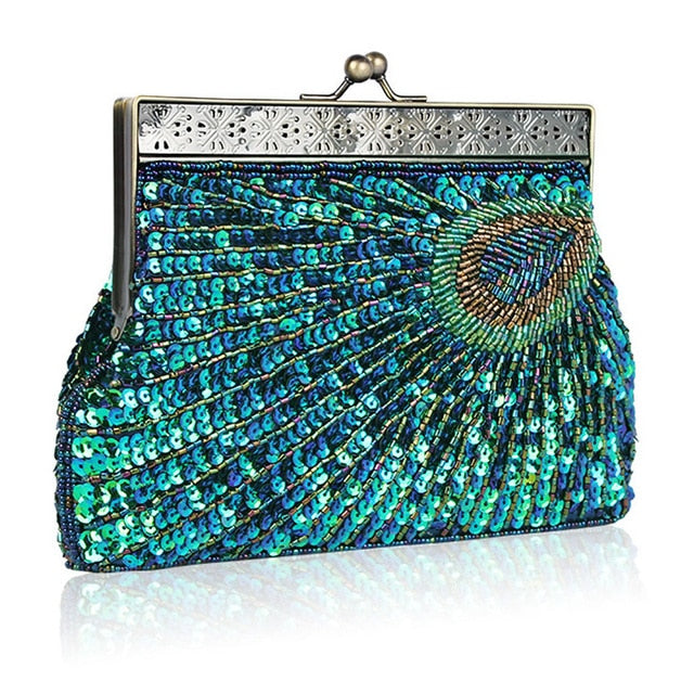 Vintage Green Peacock Sequins Chain cluth