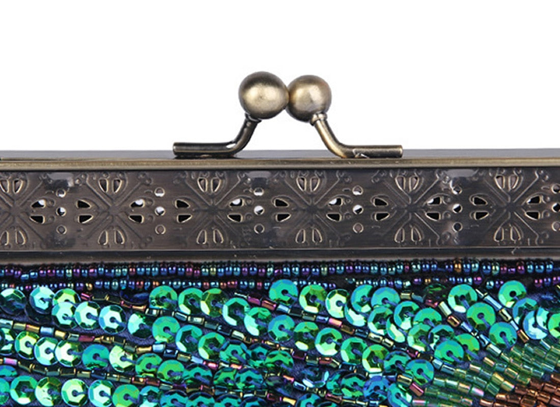 Vintage Green Peacock Sequins Chain cluth
