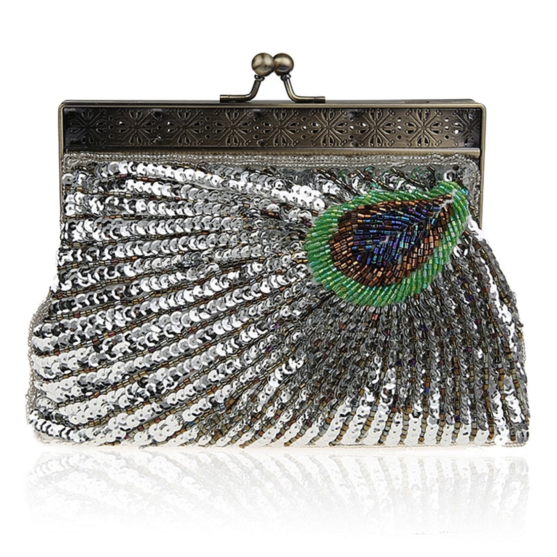 Vintage Green Peacock Sequins Chain cluth