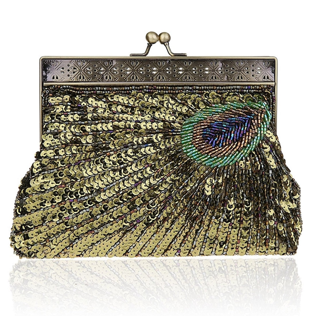 Vintage Green Peacock Sequins Chain cluth