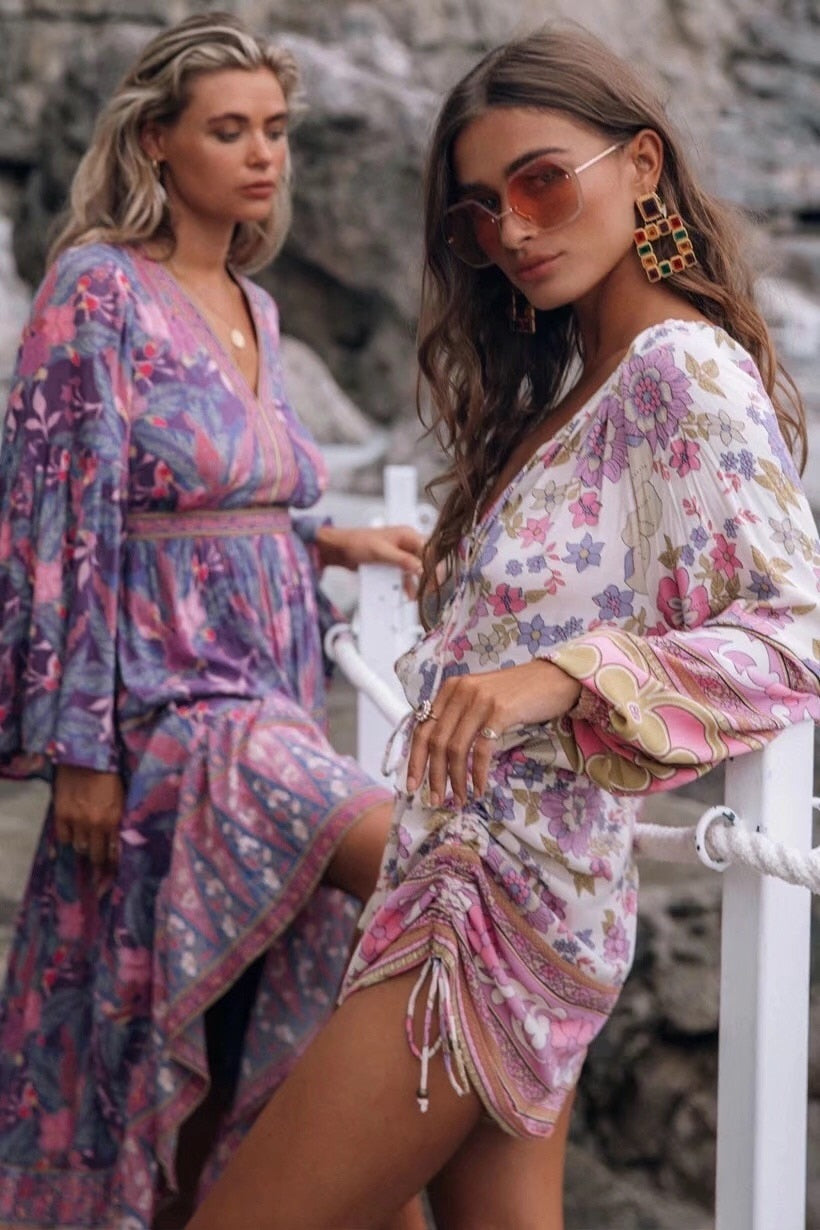 Bohemian Lace Me Up Pink Floral Holiday jumpsuit