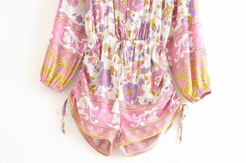 Bohemian Lace Me Up Pink Floral Holiday jumpsuit