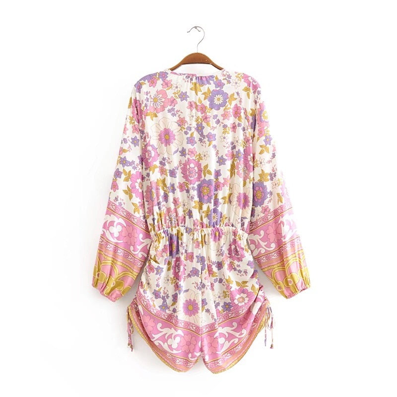 Bohemian Lace Me Up Pink Floral Holiday jumpsuit