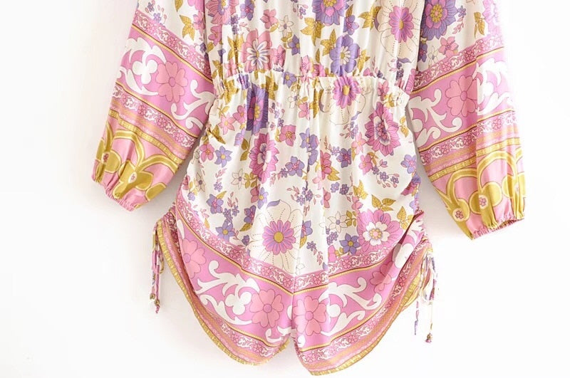 Bohemian Lace Me Up Pink Floral Holiday jumpsuit