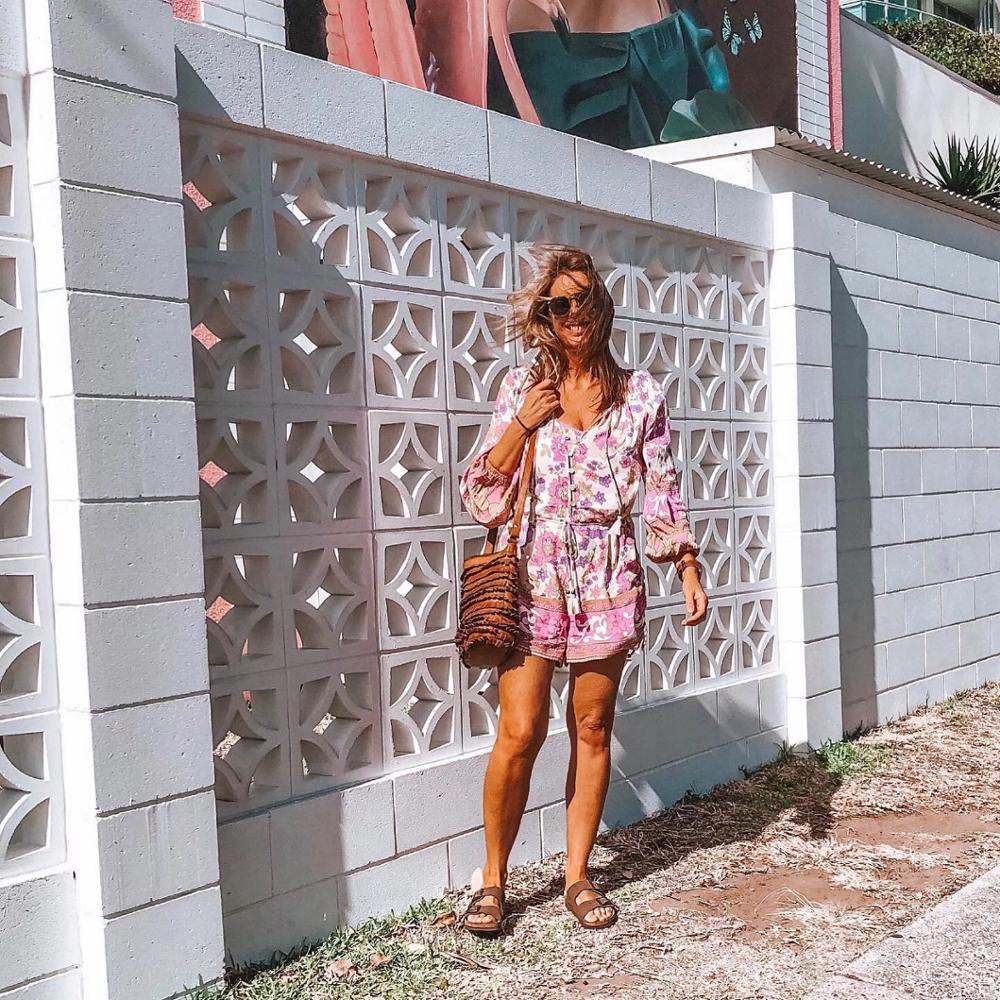Bohemian Lace Me Up Pink Floral Holiday jumpsuit