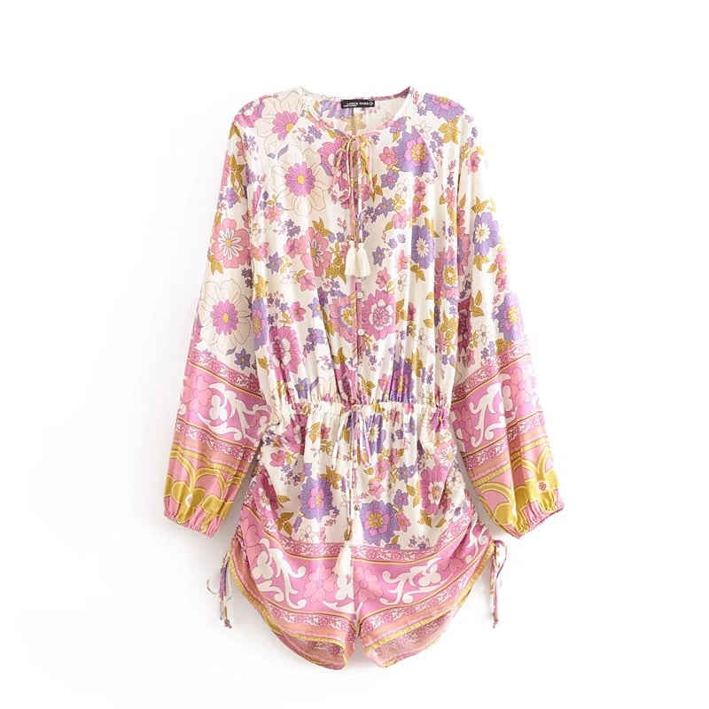 Bohemian Lace Me Up Pink Floral Holiday jumpsuit