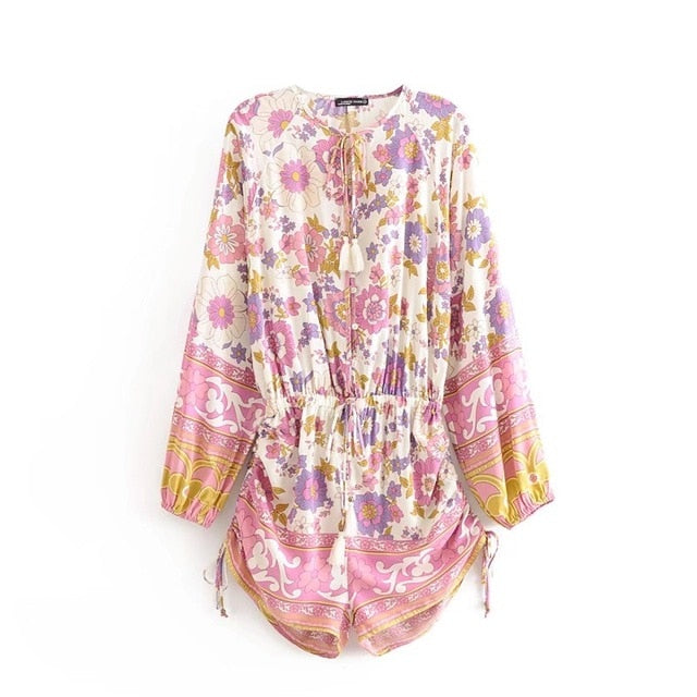Bohemian Lace Me Up Pink Floral Holiday jumpsuit