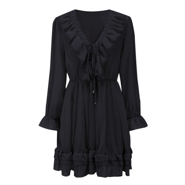 Sassy Boho Lace Noir Chiffon dress