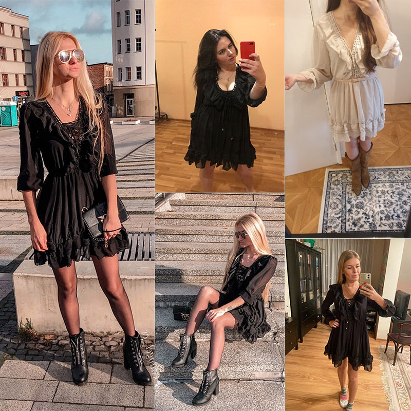 Sassy Boho Lace Noir Chiffon dress