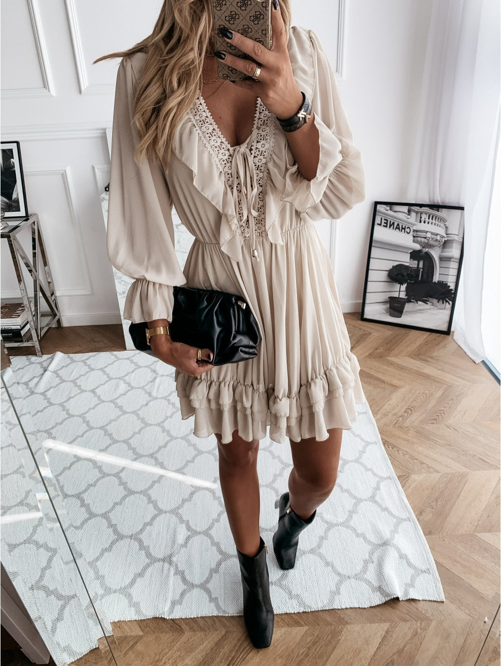 Sassy Boho Lace Noir Chiffon dress