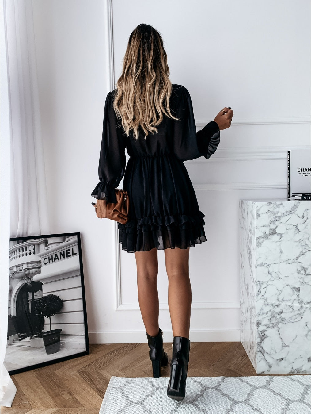 Sassy Boho Lace Noir Chiffon dress