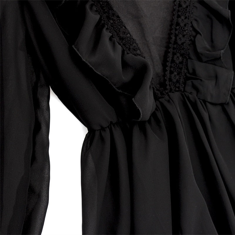 Sassy Boho Lace Noir Chiffon dress